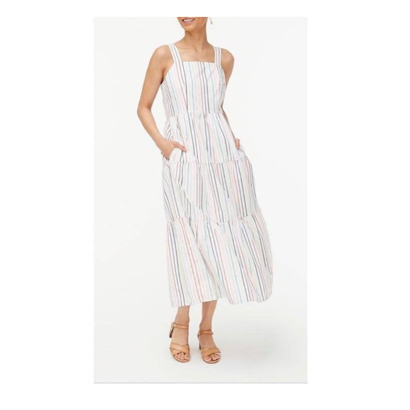 J. Crew Dresses & Skirts - NEW J. Crew Rainbow Striped Cotton Tiered Maxi Dress Blogger Fave
